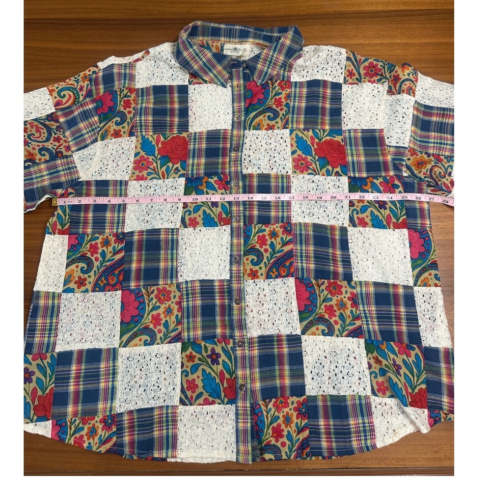 Natural Life Barcelona Patchwork Button Down Shirt XL NWT Lace Boho Oversized - Picture 7 of 10